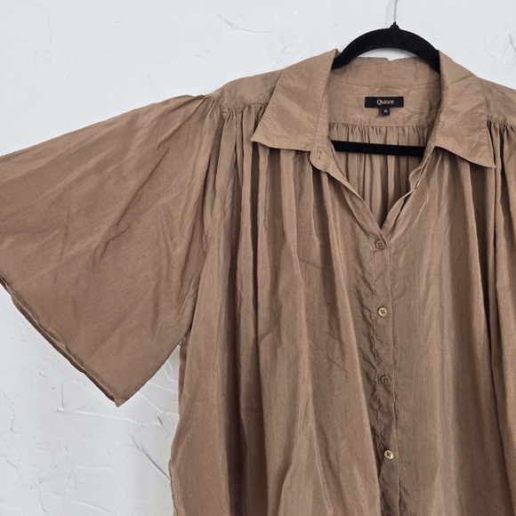 Quince Silk Cotton Flowy Light Button Up Cropped Top, XL - Picture 5 of 11